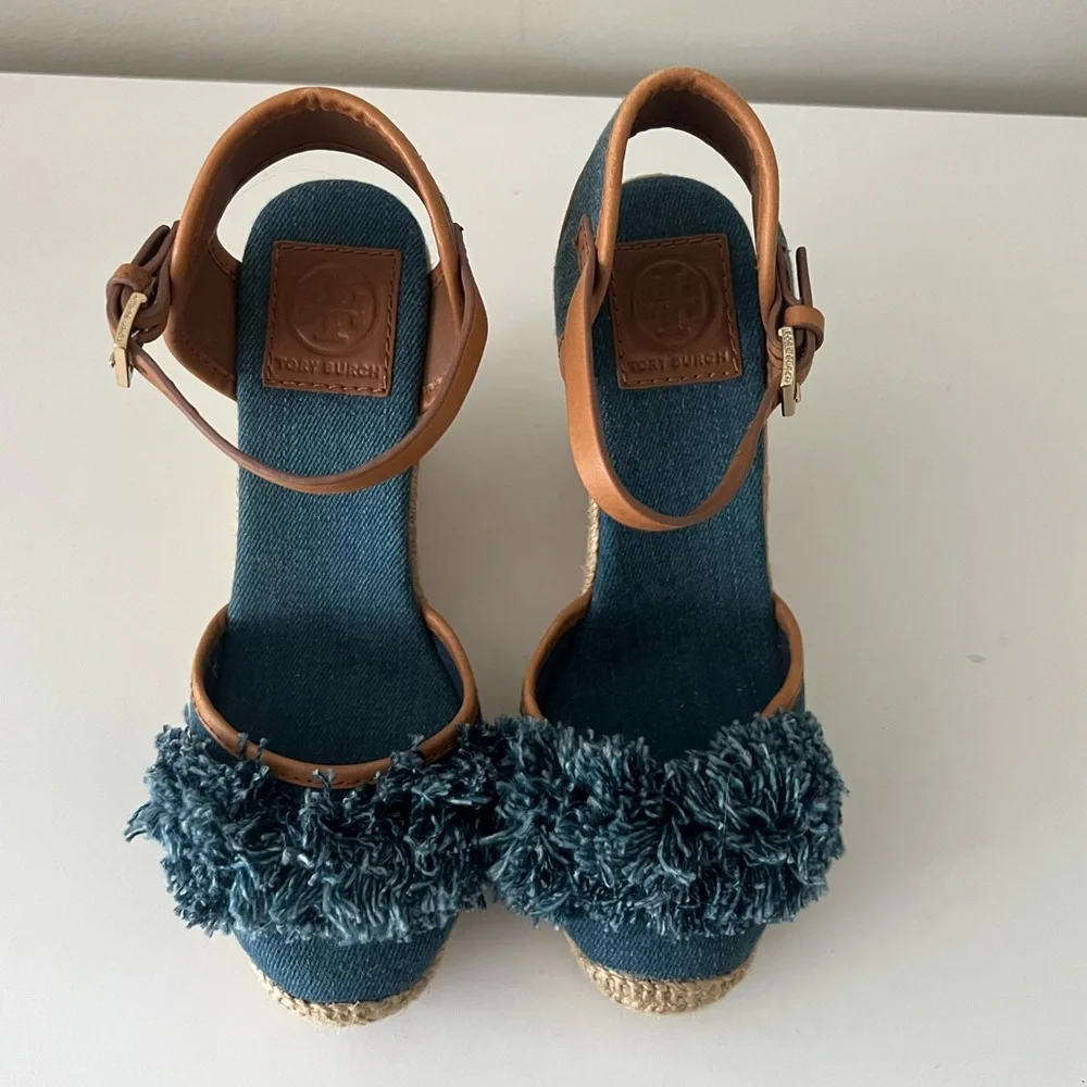 Tory Burch Blue Denim Y2K Wedge Sandals - Picture 2 of 6
